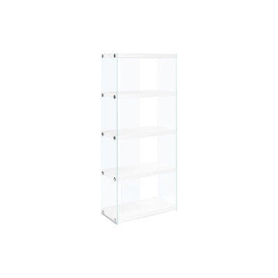 5 Tier Bookcase With Polished Handles, Glossy White And Glass In White, Display Your Books Decor Style
