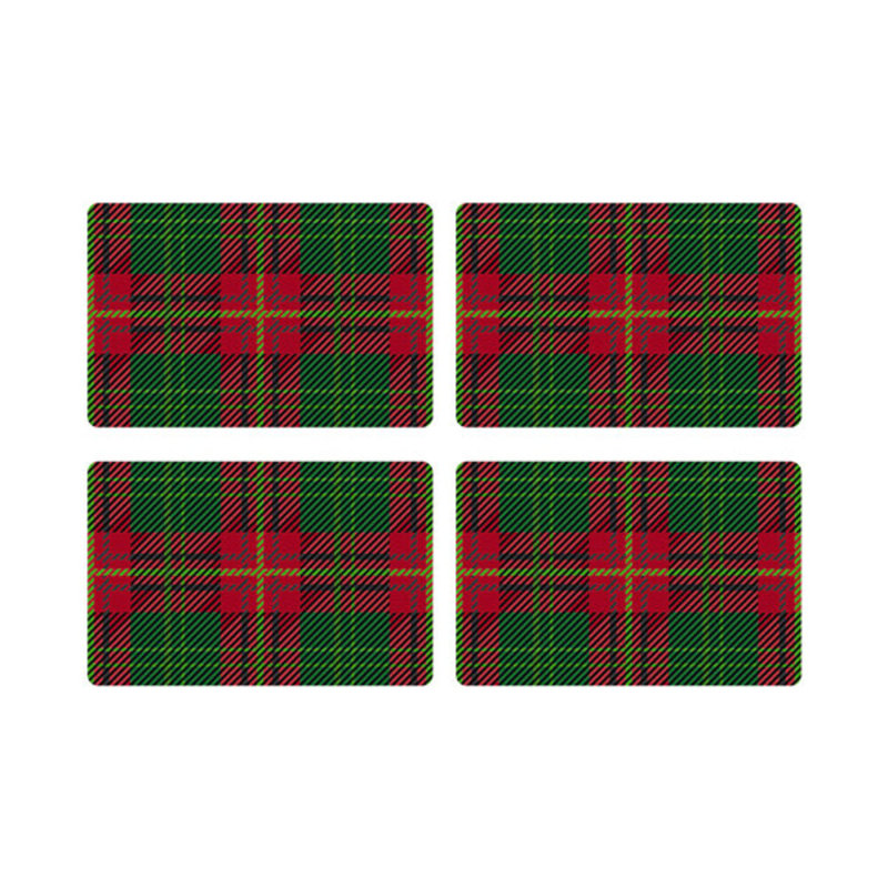 Tartan Vegan Leather Rectangle Pebble Placemat, Green