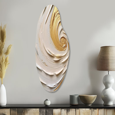 Or éternel tourbillon IV - spirales abstraites, décoration murale asymétrique en métal, impression d'art moderne en métal courbé