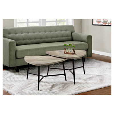 2-Piece Nesting Coffee Table Set, Mid-Century Modern Triangle Design with Taupe Reclaimed Wood Look Finish, MDF Construction