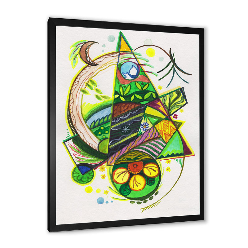 Géométriques grands triangles verts II - Peinture, Cadre photo noir, H 32 po x l 16 po x P 1 po