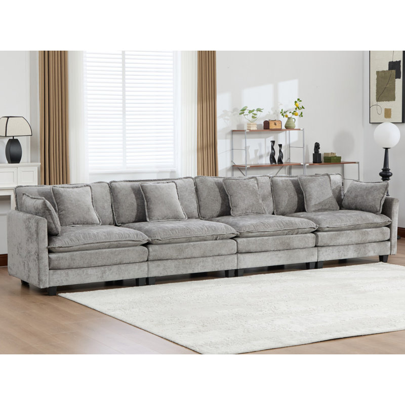 Très grand canapé modulaire Schmucker, Gris, H 33 po x l 149,6 po x P 35 po