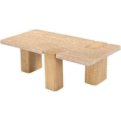 Ravenna Genuine Travertine And Oak Wood Coffee Table