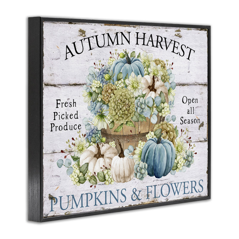Art mural sur toile, "Pumpkins & Flowers Harvest" par Creatif Belle, Giclée encadrée noir minuit, H 16 po x l 20 po