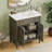 31" Vintage Bathroom Vanity With Sink, Rustic Bathroom Cabinet With Soft Close Doors And Adjustable Shelf, Curved Profile Design, Rubber Wood Legs, Gray-722503564