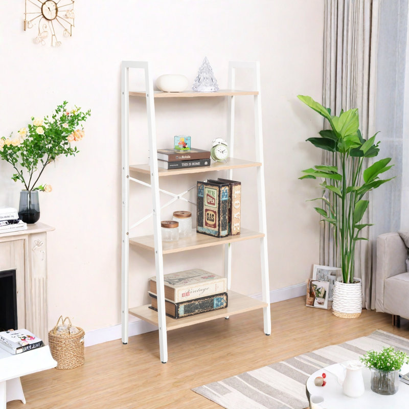  Industrial 4-tier Bookshelf, Freestanding Rustic Display Bookcase Storage Rack Shelf Plant Stand For Living Room Home Office