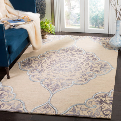 Tapis bleu / beige en laine / coton touffeté à la main Pimentel