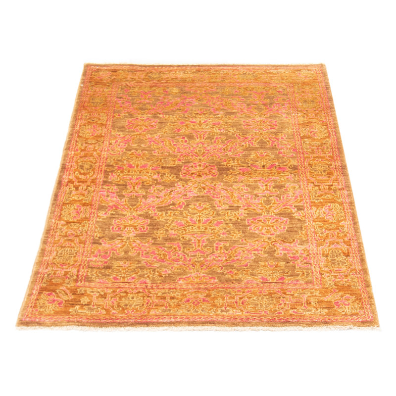 Tapis unique en laine noué à la main brun / rose nouvel âge 3 pi 9 po x 5 pi 8 po Susanna