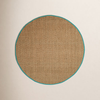 Natural Teal Bamboo Seagrass Rug