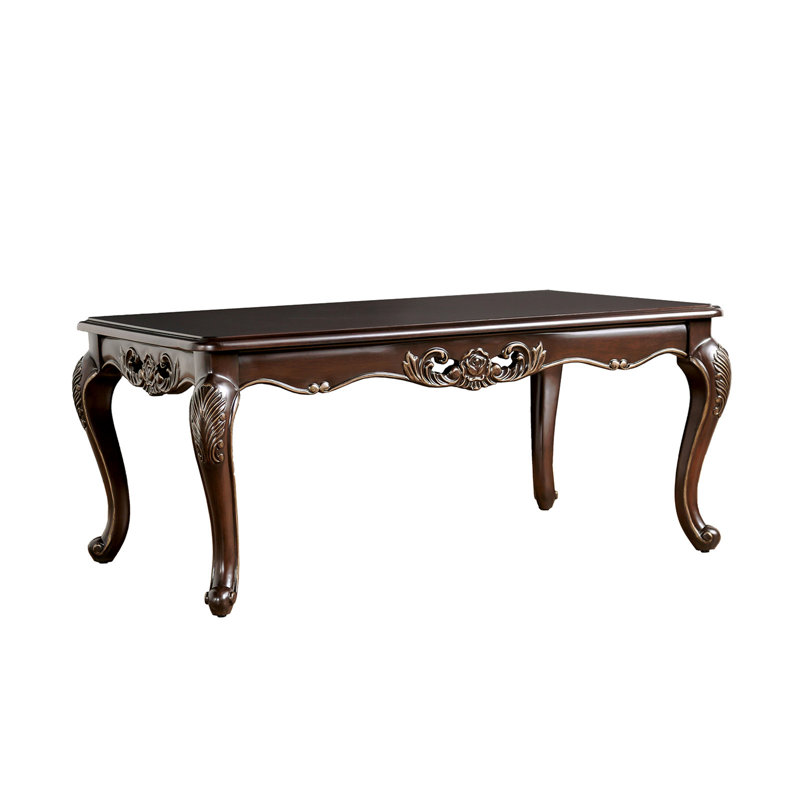 Table basse de style traditionnel avec pieds courbés et structure sculptée en bois massif, Marron foncé