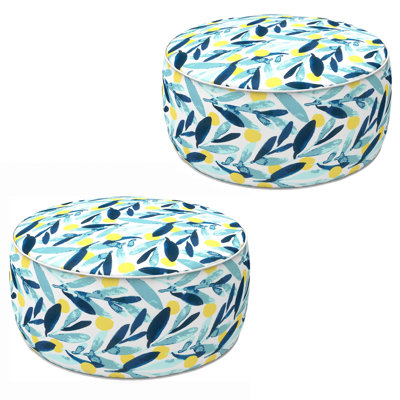 Paquet de 2 tabourets gonflables d'extérieur 21 po x 21 po x 9 po, repose-pieds de patio résistant à la décoloration avec poignée de transport, pouf portatif pour patio, jardin, camping et intérieur - Feuilles de bord de mer bleues