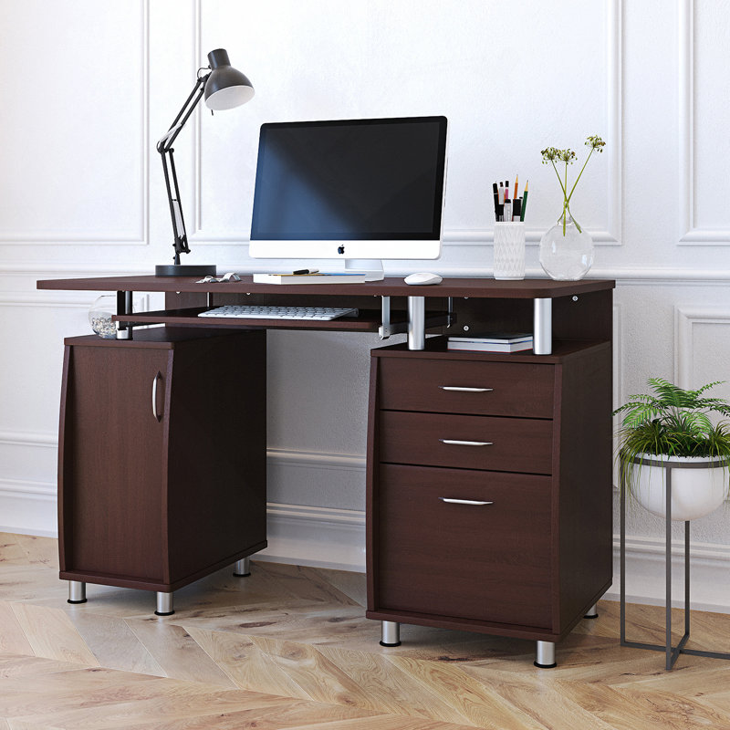 Bureau d'ordinateur complet avec rangement, chocolat, Brun