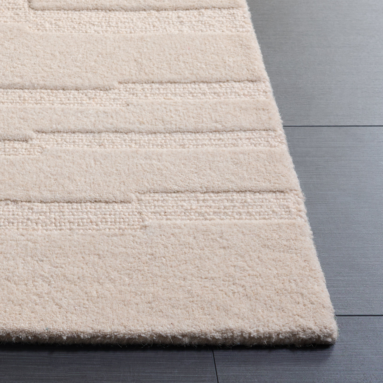 Elona Ivory Hand-Tufted Geometric Wool Rug, Rectangle 3' x 5'