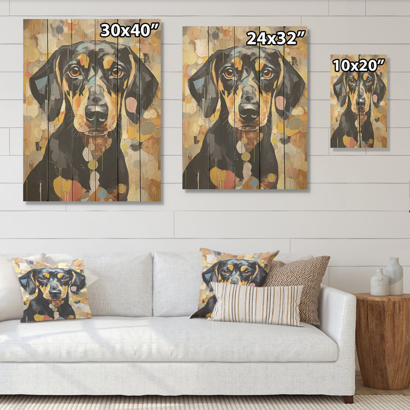 Drôle de portrait de daschund - art mural en bois de chien sur bois de pin naturel, H 20 po x l 10 po
