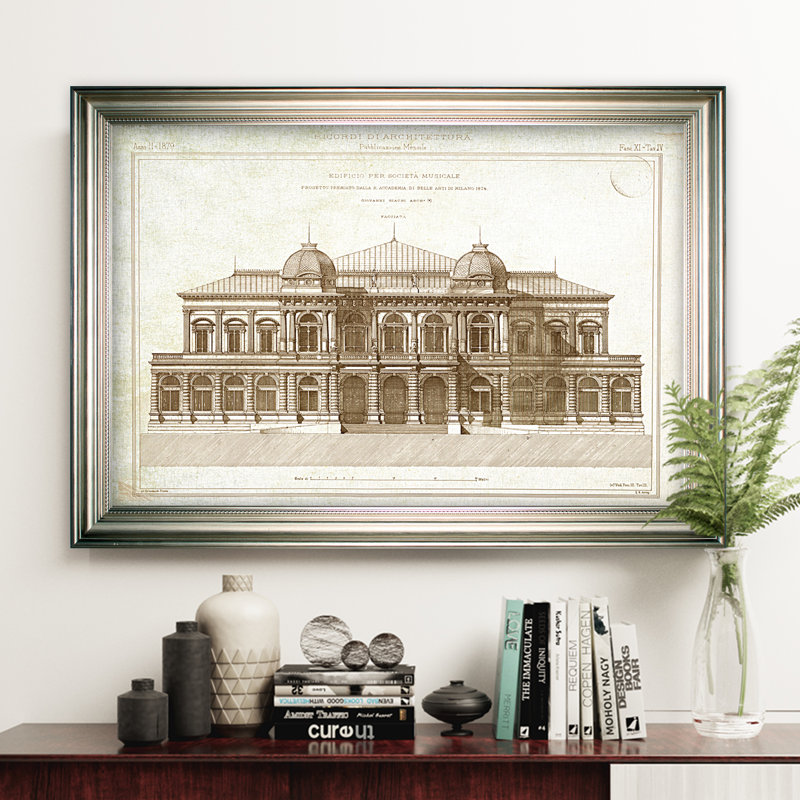 « architecture sketch i », impression, Cadre argenté, H 30 po x l 42 po x P 2 po, Pas de tapis