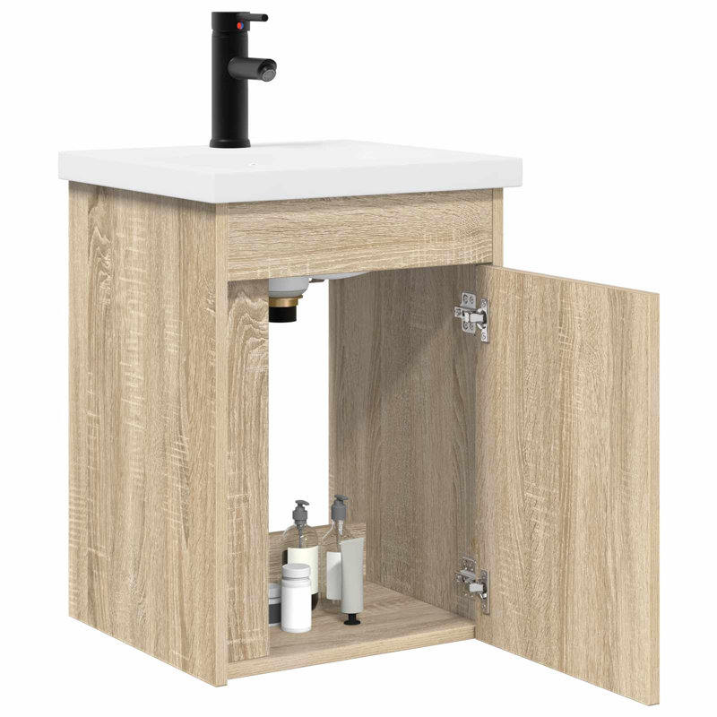 Single Bathroom Vanity with Ceramic Basin, Sonoma Oak