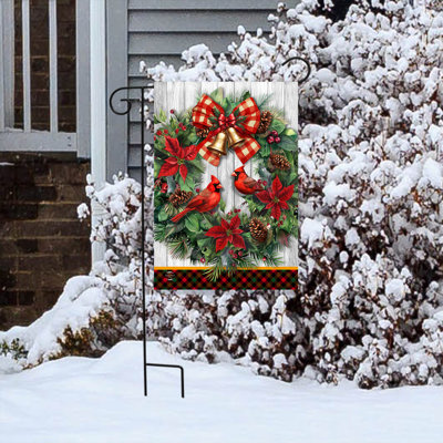Christmas Cardinal Wreath Garden Flag 12x18