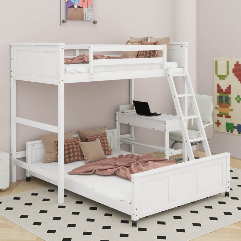 Bunk Bed With Desk, White, Twin Over Full