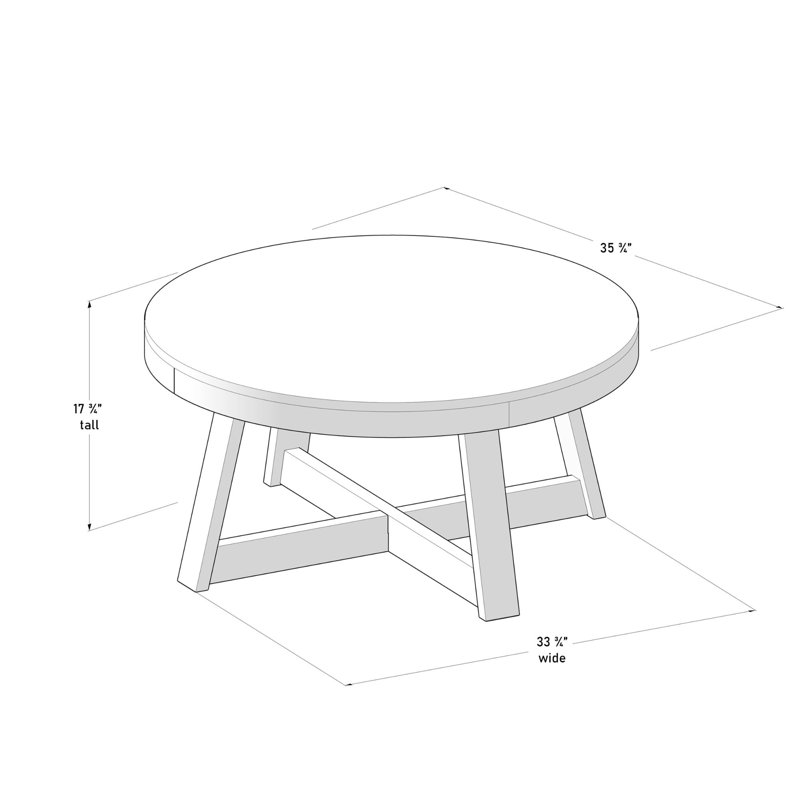 Byard Solid Wood Single Coffee Table, 17.5" H x 36" L x 36" W, Seashell
