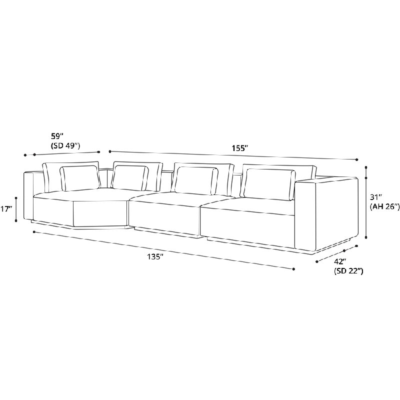 Ayton Upholstered L-Shaped Sectional, Left Hand Facing