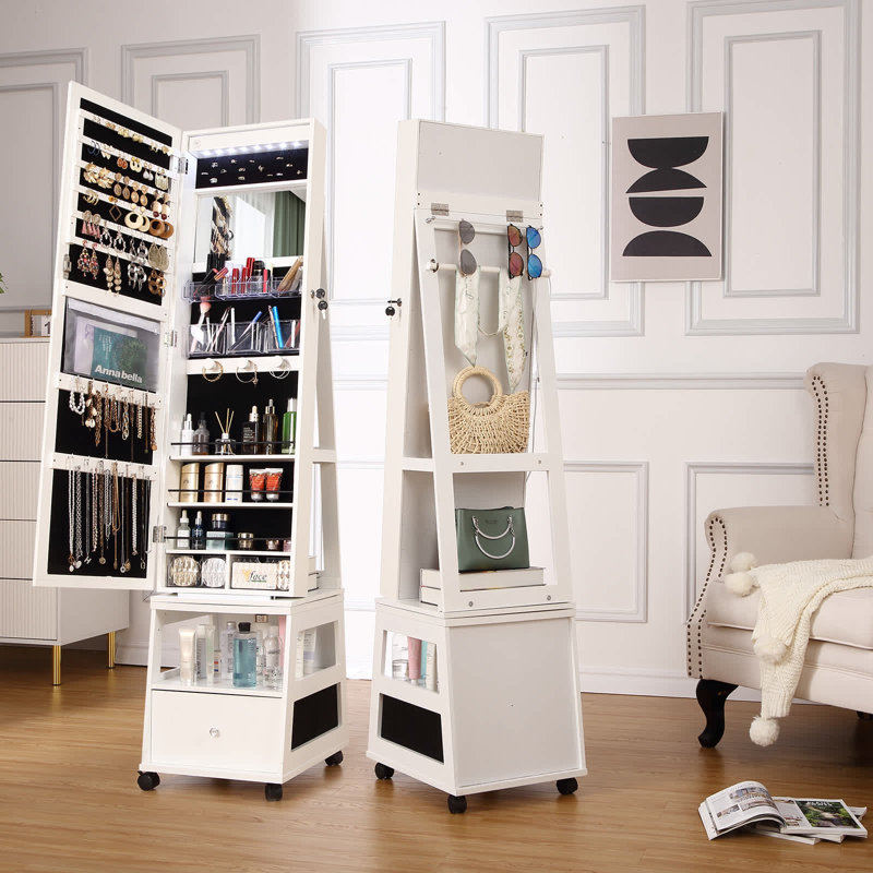 Armoire à bijoux pivotante avec miroir pleine grandeur