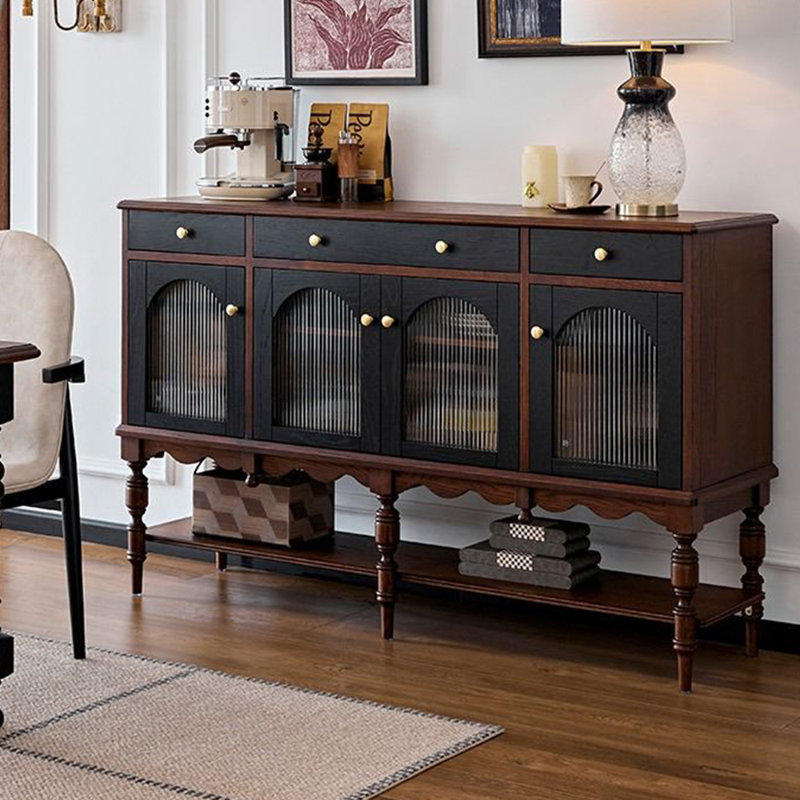 Light luxury retro solid wood storage cabinet, Reddish Brown/Black
