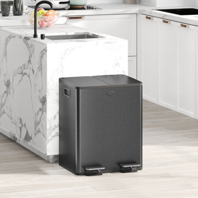 Double poubelle, poubelle 2 x 20 litres avec couvercle à fermeture douce