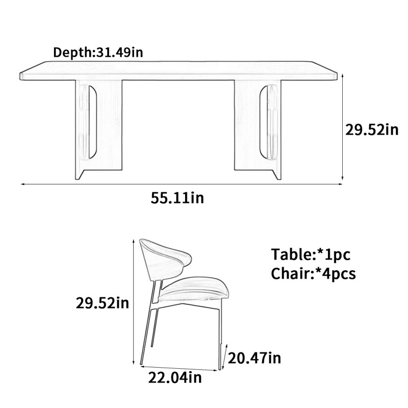 Rectangular rock slab dining table, 29.52"H x 55.11"L x 31.49"W
