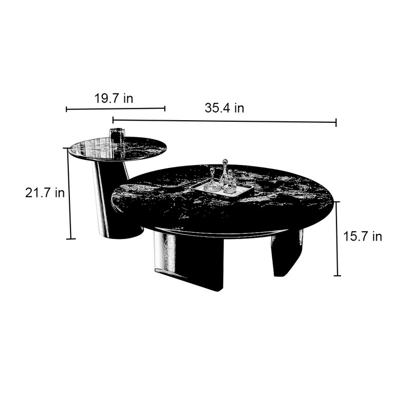 Table basse simple en pierre supercristalline, Bleu / coloré, H 15,7 po x L 35,4 po x l 35,4 po