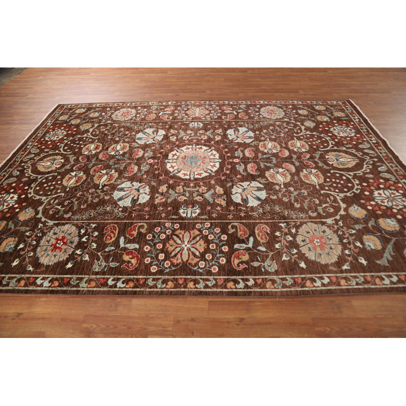 Tapis brun brun à motif de teinture végétale Ziegler