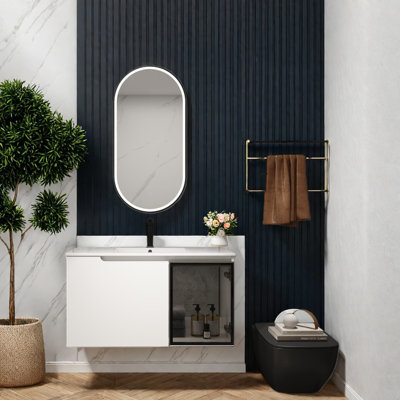 Meuble-lavabo mural moderne avec lavabo, blanc brillant, conception peu encombrante