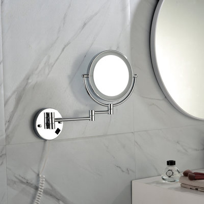Led Wall Mounted Two Magnifying Makeup Mirror - 8 Inch, 12 Inch Extension Arm, , 1x/3x Magnification, 360 Degree Rotatable, Waterproof, For Beauty Care Mount Extension, Finish, Rotation, & Shaving