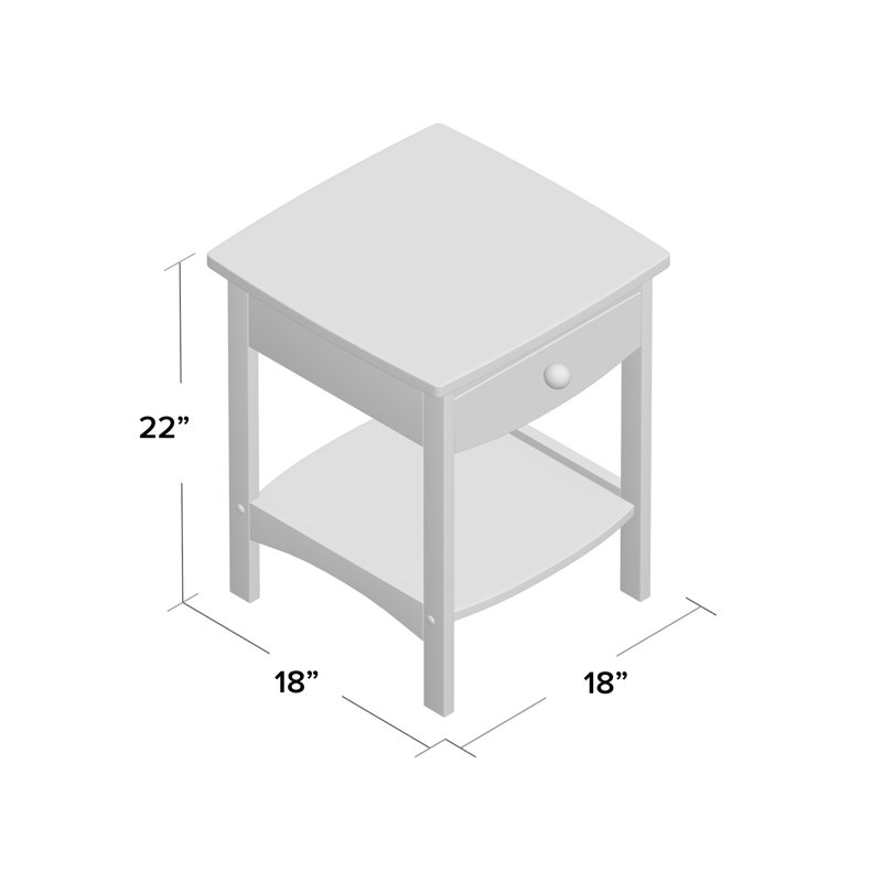 Table de chevet 1 blanche avec une tablette, H 21,6 po x l 17,7 po x P 17,7 po, Blanc