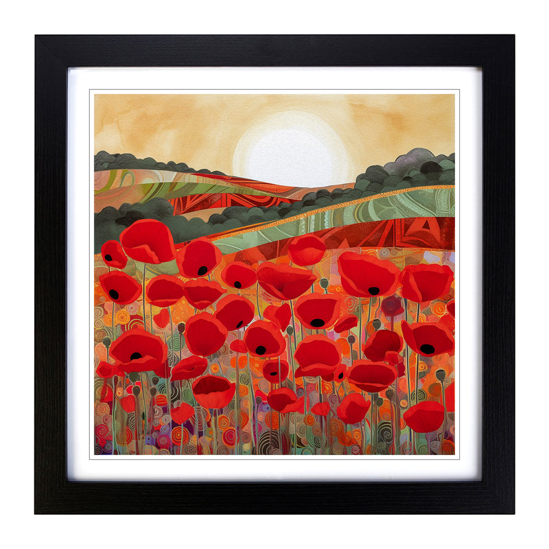 Poppy Field Deco - Framed Print, Black