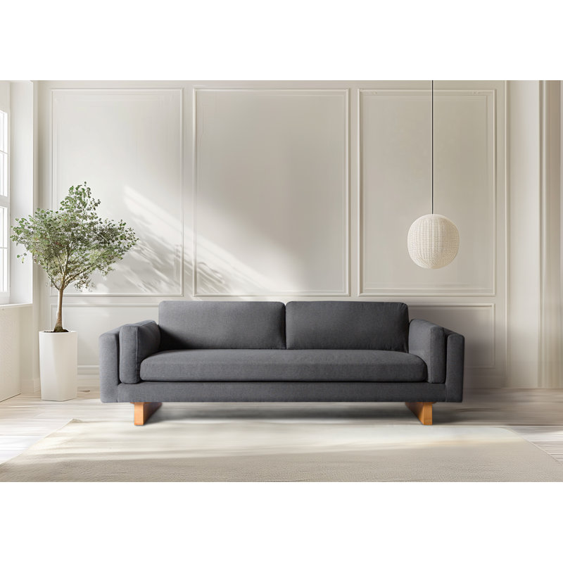 Jasso 98" Upholstered Sofa, Charcoal Textured Performance Basketweave