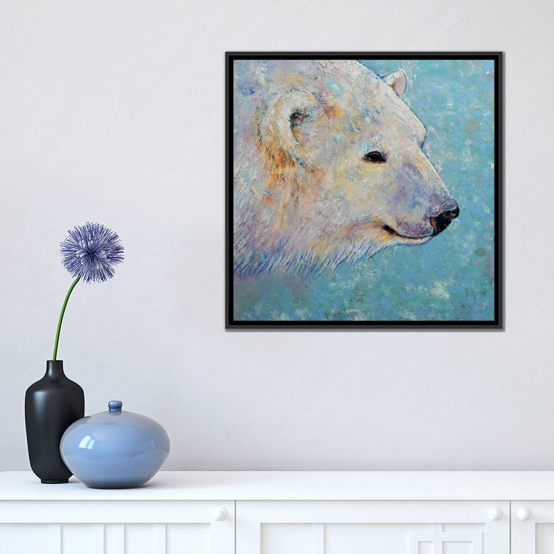 « polar bear », reproduction sur toile, H 18 po x l 18 po x P 1,5 po, Toile avec cadre noir, Pas de tapis