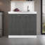 Lavabo autoportant à double porte Salento, blanc / chêne fumé-130373544