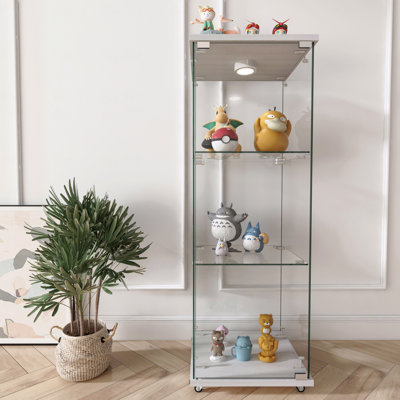 Vitrine, antique moderne, verre, avec lumières DEL, assemblage rapide, bibliothèque trempée
