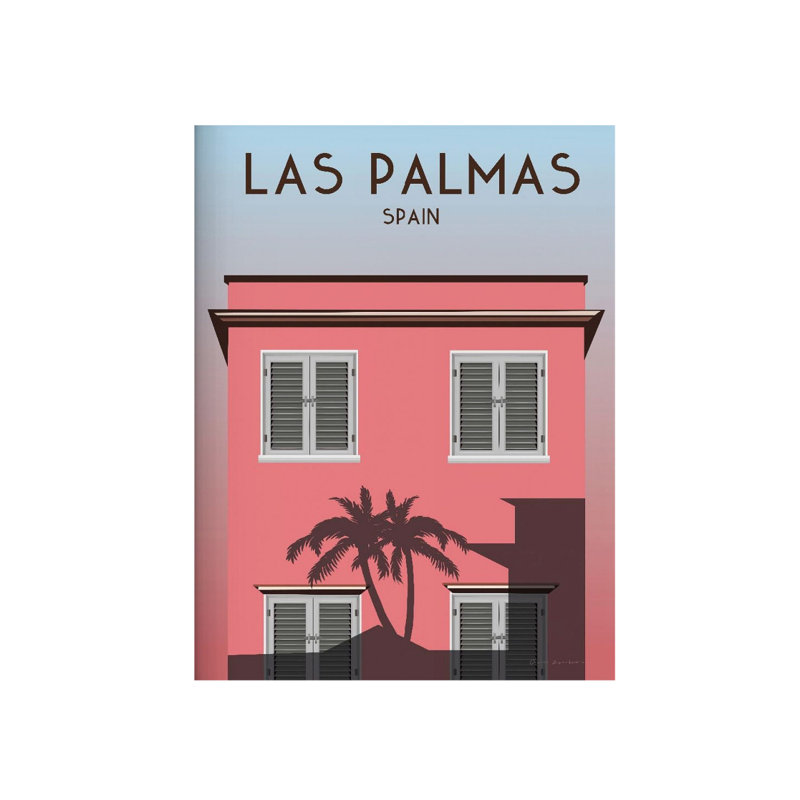 Idée de cadeau de tournée européenne, art de Las Palmas, affiche de Espagne fraîche, art de bâtiment rose, œuvre de palmier, décor de classe espagnole