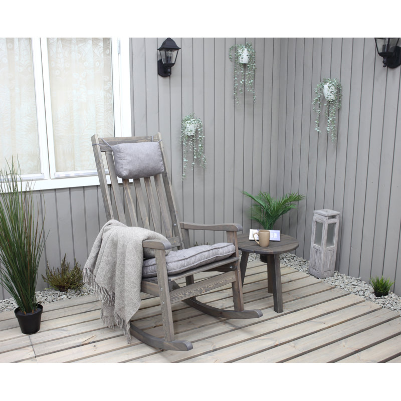 Sarafina Pine Solid Wood Outdoor Rocker Chair with Cushions, Ash Grey