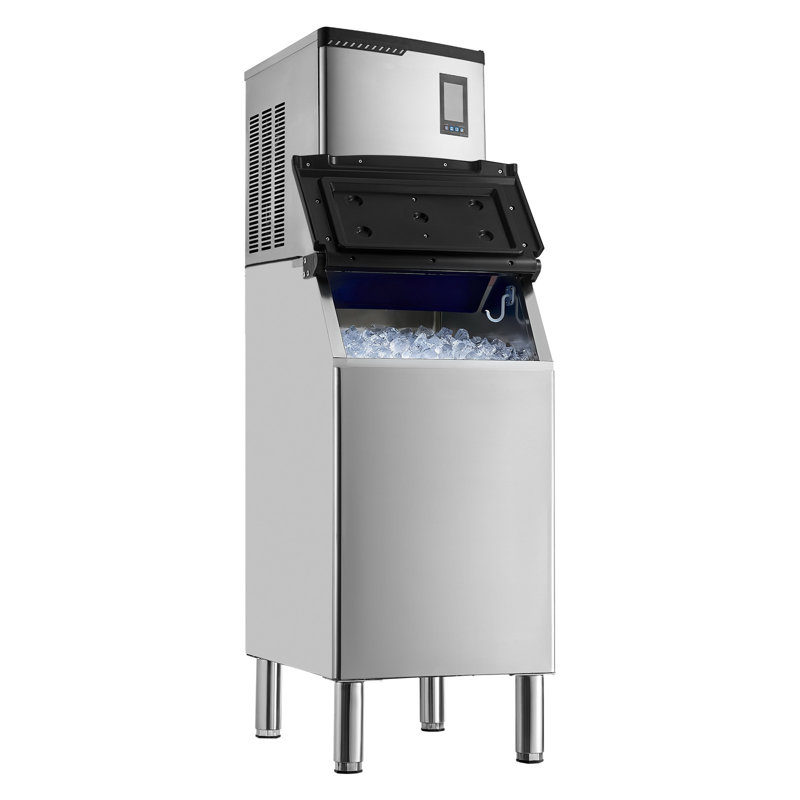 Machine à glaçons commerciale, machine à glaçons 300LBS / 24H avec bac de rangement en acier inoxydable 300LBS, machine à glaçons auto-nettoyante avec écran tactile pour bar, café, restaurant