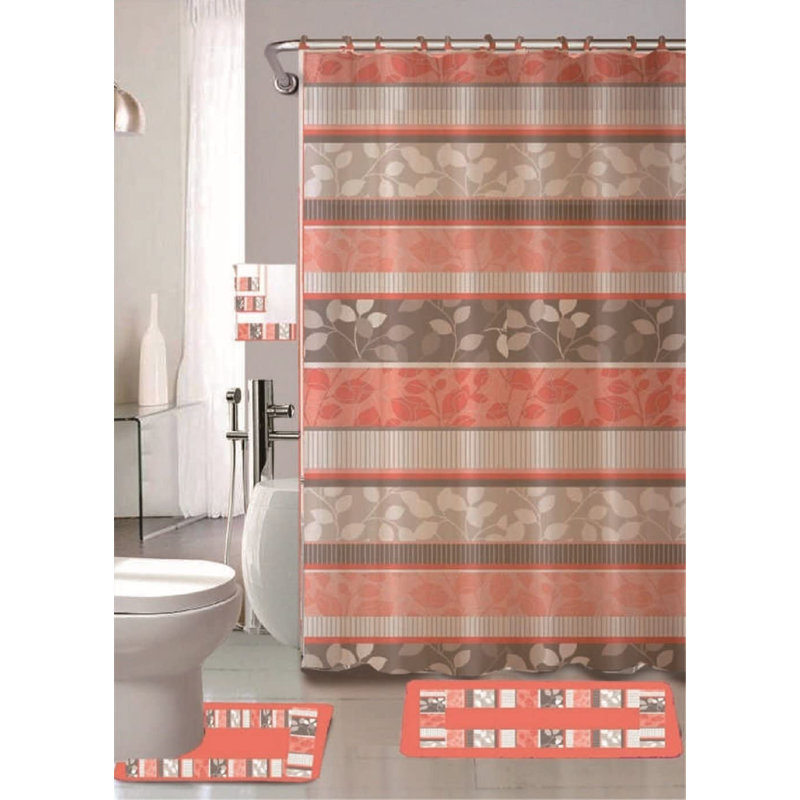 Aramenta Floral Shower Curtain with Hooks Included, Pink