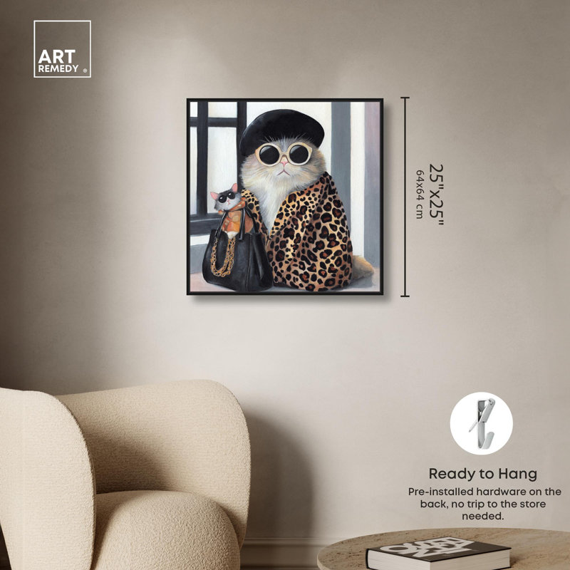 «Cat Couture Canvas» par Art Remedy, H 25 po x l 25 po x P 1,8 po, Cadre flottant noir