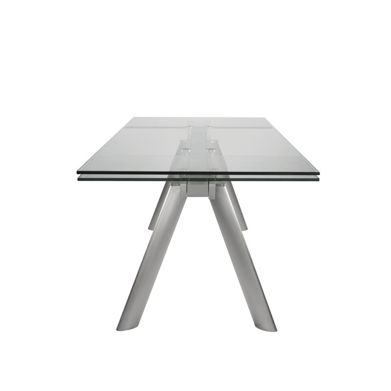 Amerson Clear Glass Top Extendable Dining Table with Metal Base