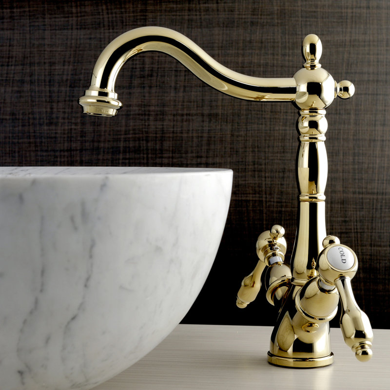 Kingston Brass Tudor Two-Handle 1-or-3 Hole Deck Mount Vessel Faucet, Polished Brass