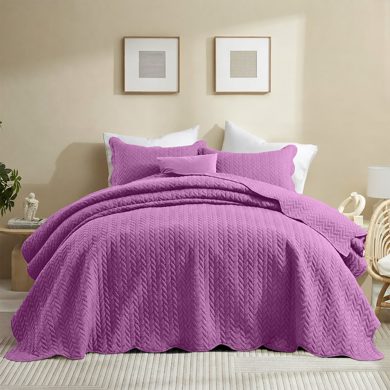 Microfiber Embossed Oversized Modern & Contemporary Bedspread Set With Shams, California King Bedspread + 2 Pillowcases