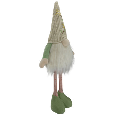 Figurine gnome de printemps 22 po avec chapeau tricoté vert clair et crème