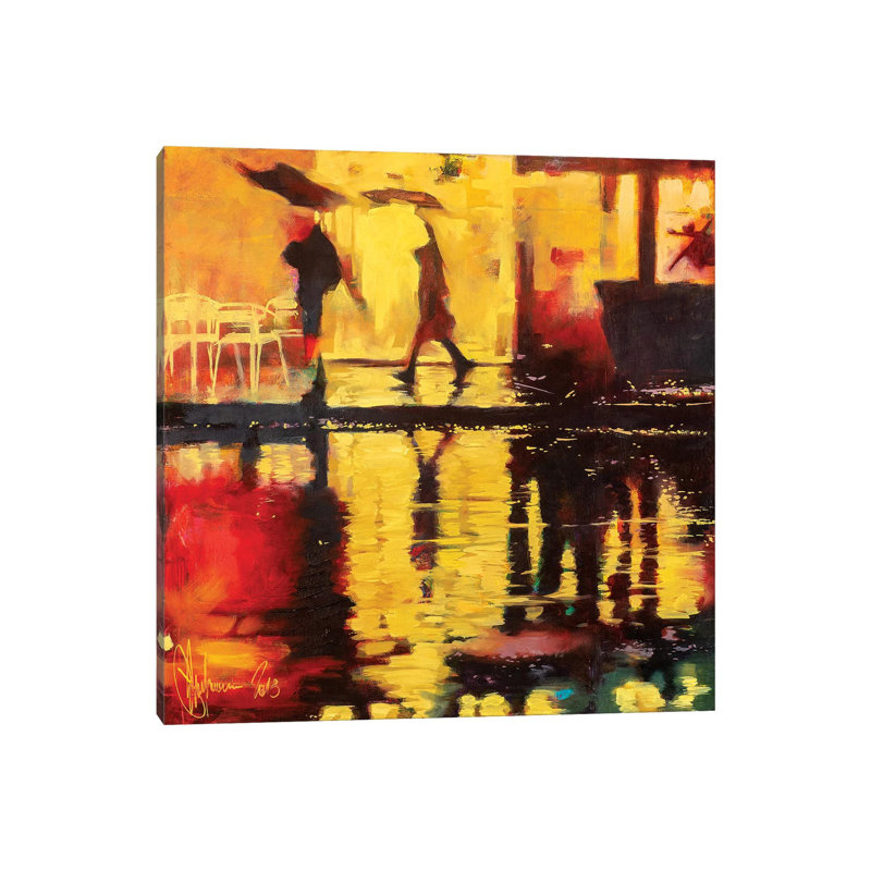 Night Rain In City by Igor Shulman - Wrapped Canvas Painting, 30.48 cm H x 30.48 cm W