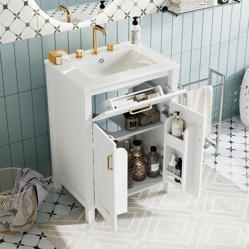 Meuble-lavabo 24 po avec tiroir rabattable, Blanc