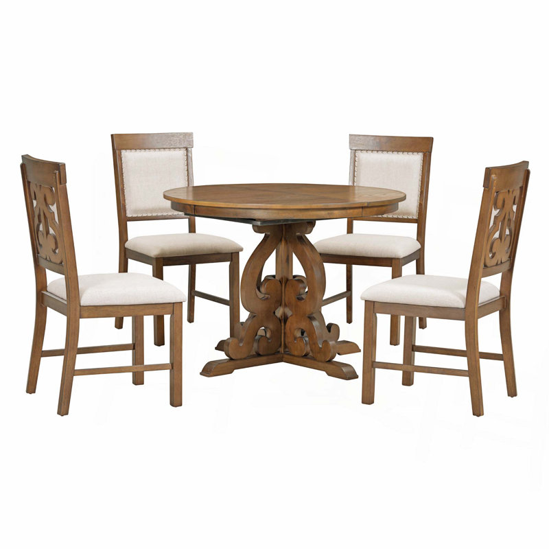 Ensemble de salle à manger 5 pièces, 1 table extensible avec rallonge de 16 pouces et 4 chaises rembourrées pour la salle à manger et la cuisine